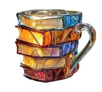JJIAGOLD Book Shape Stacked Glass Mug Unique Colorful Stained Glass Coffee Mug for Tea Hot Chocolate and Home Decoration