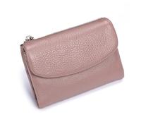 JJIAGOLD Genuine Leather Blocking Card Holder Slim Short Wallet for Women & Men Anti-Theft Credit Card Case with Zipper Coin Pocket Fashion Pebble Leather Mini Purse (Pink)