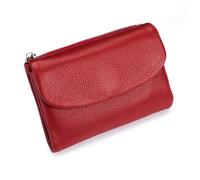 JJIAGOLD Genuine Leather Blocking Card Holder Slim Short Wallet for Women & Men Anti-Theft Credit Card Case with Zipper Coin Pocket Fashion Pebble Leather Mini Purse (Red)