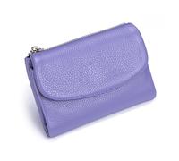 JJIAGOLD Genuine Leather Blocking Card Holder Slim Short Wallet for Women & Men Anti-Theft Credit Card Case with Zipper Coin Pocket Fashion Pebble Leather Mini Purse (Purple)