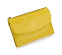 JJIAGOLD Genuine Leather Blocking Card Holder Slim Short Wallet for Women & Men Anti-Theft Credit Card Case with Zipper Coin Pocket Fashion Pebble Leather Mini Purse (Yellow)
