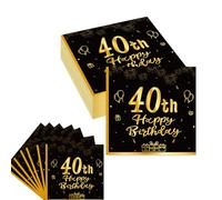 JJiaoLinin 40pcs Black Gold 40th Birthday Napkins, 2-Ply Paper, 33cm x 33cm, Black and Gold, Birthday Party Supplies