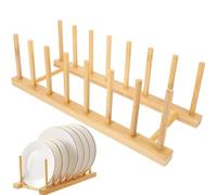 JJiaoLinin Bamboo Cupboards Dish Rack, Plate Rack Stand,Dish Rack,Pot Lid Holder,Dish Drying Rack,Bamboo Plate Holder Organizers for Plates, Bowls,Cups,Pot Lids,Cutting Boards,Books(7 Slots)