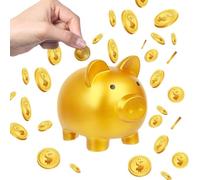 JJiaoLinin Cute Pig Money Bank,Cute Piggy Bank Plastic Pig Money Bank Adults Piggy Bank Unbreakable Piggy Bank Plastic Saving Coin Box for Boys Girls Kids,Gold