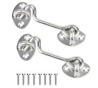 JJiaoLinin Hook and Eye Latch, 2 Pcs Cabin Hook Hook and Eye Latch 4 Inch Stainless Steel Cabin Hook Door Hook Lock Heavy Duty Hook Latch with Screws for Door Gate Window Closet Shed, Silver