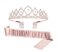 JJiaoLinin Rose Gold Birthday Sash and Tiara for Women,Birthday Queen Sash & Rhinestone Tiara Kit Happy Birthday Queen Tiara Birthday Queen' Sash & Rhinestone Tiara Set