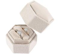 JJiaoLinin Velvet Wedding Ring Box, 2 Slot Ring Box, Elegant Jewellery Boxes with Removable Lid, for Wedding, Proposal, Valentine's Day, Shopping Mall Counter, Jewellery Display (Beige)