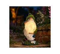 JJIW Garden Gnomes Ornaments, Resin Flocked Gnome Statue with Solar Lights
