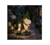 JJIW Garden Gnomes Ornaments, Resin Flocked Gnome Statue with Solar Lights