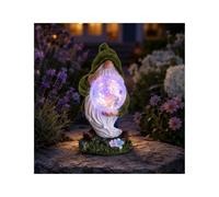 JJIW Garden Gnomes Ornaments, Resin Flocked Gnome Statue with Solar Lights | Weatherproof Outdoor Garden Gnomes Sculptures for Lawn Patio Yard Decor, Garden Decorations & Gifts For Women (Style 5)