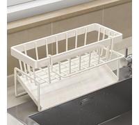 JJIW Sink Caddy, Kitchen Sink Organiser With Self Draining Tray, Stainless Steel Dishcloth Sponge Holder For Kitchen Storage & Organisation(White)