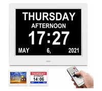 JJJ WTL Alarm clock Dementia Clock 8 inch Digital Calendar Day Clock with Weather Forecast, 9 Weather Interface 8 Alarm Large Non-Abbreviated Day Month, Best Gift for Memory Loss Elderly Seniors