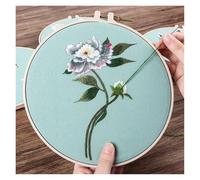 JJJing5 Embroidery Kits for Adults Stamped with Pattern for Beginners White Mangnolia Flower with Hoops and Round Frame Cloth Threads DIY Needlework Punch Needle Kit(#6)