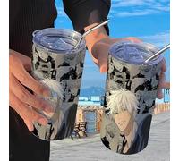 JJK Gojo Satoru Cup,Geto Suguru Anime Mug,Stainless Steel Coffee Cups with Straw,Thermal Insulation Cup Water Glasses for Travel School Office Keeping Warm 8-12h,Anime Gifts,480ml