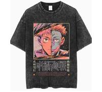 JJK Gojo Satoru T-Shirt Fushiguro Toji T-Shirt Anime Ryomen Sukuna Tee Shirt Itadori Yuji T-Shirts, Washed Distressed Vintage Tee Shirt Short Sleeve Casual Fashion Cotton T-Shirts for Women Men