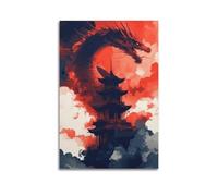 JJKKLB Red Dragon Pagoda Art Poster Poster Decorative Painting Canvas Wall Posters And Art Picture Print Modern Family Bedroom Decor Posters 20x30inch(50x75cm)