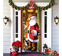 JJKTO Christmas Door Cover Decoration Merry Christmas 35.4"x78.7" Cover Background Banner Xmas Door Hanging Banner for Outdoor Indoor Christmas Wreaths Santa Holiday Door Decorations