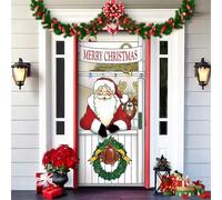 JJKTO Christmas Door Cover Decoration Merry Christmas 35.4"x78.7" Cover Background Banner Xmas Door Hanging Banner for Outdoor Indoor Christmas Wreaths Santa Holiday Door Decorations