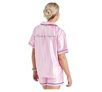 JJLC Ladies Girls Hen Party Wedding Bride Bridesmaid Satin Short Pyjamas (Ladies - Maid of Honour, 16-18)