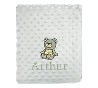 JJLC Personalised Baby Bobble Blanket Embroidered Bear & Name Soft Fleece Wrap (Grey Bobble)