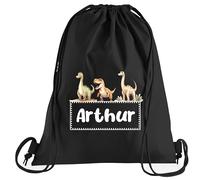 JJLC Personalised Boys Drawstring Bag School Swimming Animals Dinosaurs Space (Black Drawstring)