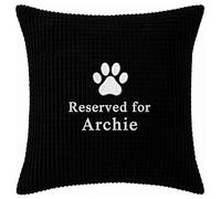 JJLC Personalised Dog Cushion Cover “Reserved for” - Pet Name Cushion Cover - Black, Beige or Grey - 45cm Square - Optional Inner (Black Pet Cushion)