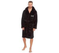JJLC Personalised Men’s Fleece Dressing Gown - Luxury Soft Bathrobe with Embroidered Name or Initials - Navy or Black (UK, Alpha, XL, Regular, Regular, Black)