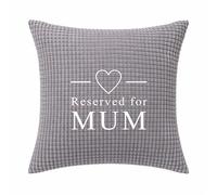 JJLC “Reserved for Mum” Embroidered Cushion Cover - Waffle Textured Cushion - Black, Beige or Grey - 45cm Square - Optional Inner (Grey Mum, Cushion Only)