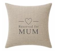 JJLC “Reserved for Mum” Embroidered Cushion Cover - Waffle Textured Cushion - Black, Beige or Grey - 45cm Square - Optional Inner (Beige Mum, Cushion Only)