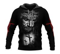 JJLLAZAD Christian Unisex Hoodie,God Jesus 3D Print Full Zip Casual Loose Sweatshirt Fall Long Sleeve Cross Harajuku Jacket,Jesus Black Hoodie,XXL