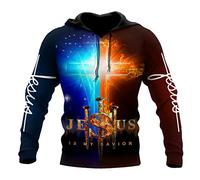 JJLLAZAD Christian Unisex Hoodie,God Jesus 3D Print Full Zip Casual Loose Sweatshirt Fall Long Sleeve Cross Harajuku Jacket,Ice fire Hoodie,3XL