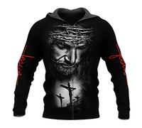 JJLLAZAD Christian Unisex Hoodie,God Jesus 3D Print Full Zip Casual Loose Sweatshirt Fall Long Sleeve Cross Harajuku Jacket,Jesus Black Zip Hoodie,XL