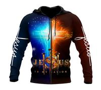 JJLLAZAD Christian Unisex Hoodie,God Jesus 3D Print Full Zip Casual Loose Sweatshirt Fall Long Sleeve Cross Harajuku Jacket,Ice fire Zip Hoodie,XL