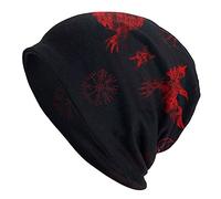 JJLLAZAD Men's Viking 3D Printed Skull Hat Nordic Totem Slouchy Beanie Cap Stretchable Ultra-Thin Knitted Hat,Raven