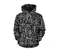 JJLLAZAD Norse Runes Long Sleeve Hooded Sweatshirt,Scandinavian Viking 3D Print Men Fall Casual Pullover Hoodie Harajuku Sweater,Odin Symbol Hoodie,XL