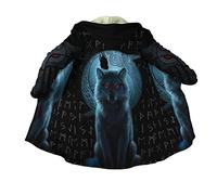 JJLLAZAD Viking Fenrir Wolf Mens Warm Winter Coat Jacket Parkas Print Hooded Nordic Overcoat Casual Mid-Length Cotton,Rune Wolf,XL