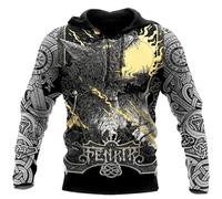 JJLLAZAD Viking Hoodie 3D Print Norse Mythology Fenrir Wolf Long Sleeve Spring Autumn Pullover for Men and Women Cosplay Costume,Fenrir Wolf,XL