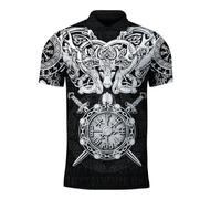 JJLLAZAD Viking Jormungandr Hoodie Men Vegvisir Yggdrasil Summer Winter Nordic Mythology Cosplay Costumes 11 Types & 8 Sizes,Viking Polo Shirt,4XL