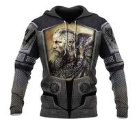 JJLLAZAD Viking Ragnar Lodbrok Celtic Knot Armour Retro Men Hoodie Loose Spring and Autumn Oversized Sweatshirt DW0116,Hoodie,L