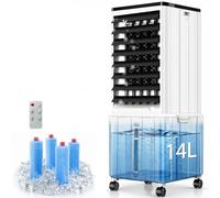 JJLVLU 4 In 1 Portable Mobile Air Conditioner, 14L 60W Evaporative Air Cooler with Detachable Water Tank, 1-12H Timer, 3 Mode & 3 Speed, 40dB, Water Cooler Fan Air Conditioning for Home Office
