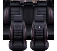 JJNIENUS 5 Seats Full Set Car Seat Covers For Ford Ranger Wildtrak 2016-2023, All-Weather Leather Front Rear Seat Cover Protectors Sets Comfortable Breathable Interior Accessories,C/Black-Red