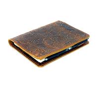 JJNUSA Leather Cover Compatible With Moleskine Classic XL (7.5" x 9.75") Hard Cover, Leather Notebook Travel Journal Cover Distressed Leather Cahier Refillable Writing Diary Flower Brown