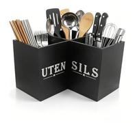 JJoexyfit Wooden Corner Utensil Holder, 3-Comp for Countertop Black