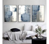 JJoias Art Poster-3 Pieces Blue Navy Grey Canvas Painting Abstract Wall Art Poster Blue Brush Stroke Art Prints Nordic Wall Pictures for Bedroom Office Home Decor-50 * 70cm (No Frame)