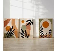 JJoias Botanical Prints-Set of 3 Boho Abstract Beige Green Terracotta Geometric Leaves Sun Posters Canvas Painting Wall Art Print Pictures for Living Kitchen Room Decor-40x60cm(16x24inch) No Frame