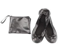 JJOnlineStore - Ladies Women Roll up Foldable Flat Comfort Shoes Fold up Pumps Foldable with Carry Bag Ballet After Party (7/8 UK, Black)