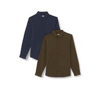 JACK & JONES Men's Jjplain Fall Solid Shirt Ls 2mp, Forest Night/Pack:Forest Night + Navy Blazer, L