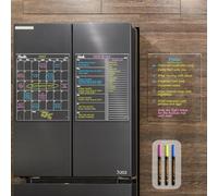 JJPRO Clear Dry Erase Monthly Calendar 3PCS Set for Fridge. Reusable Undated Transparent Calendar, Weekly Planner and Blank Clear Board Sticks to Wall and Glass(Any Smooth Surface)-3 Markers