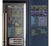 JJPRO Non-Magnetic Dry Erase Board for Fridge, Monthly & Weekly Chart, List & Blank Board for Smooth Surfaces. Clear Reusable Calendar Stick to Fridge, Cabinet, Door & Glass