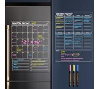JJPRO Non-Magnetic Dry Erase Calendar for Fridge, Clear Monthly Calendar, Weekly Meal Board Bundle -Starts Monday,12"x16" Clear Reusable Calendar Stick to Fridge,Wall, All Smooth Surfaces